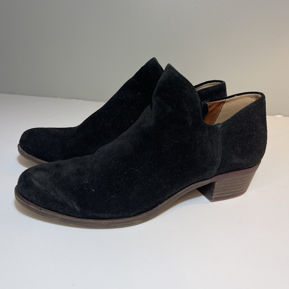 Lucky Brand Women's Suede Brett Boots Black Mid Heel 7.5‎